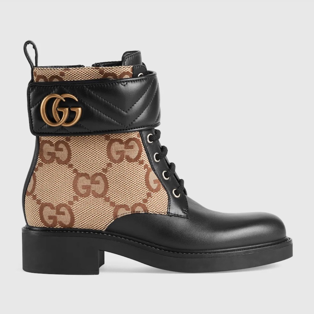 Gucci Marmont GG Canvas Lace-Up Booties
